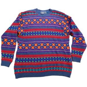 VTG Lizwear Sweater Women M Petite USA Retro Geometric Fair Isle‎ Multicolor 90s